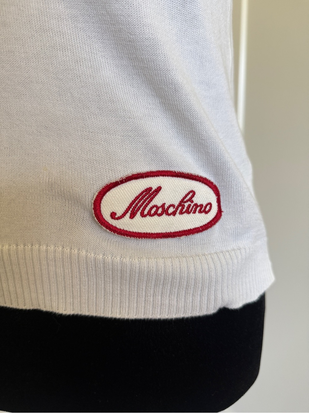 Vintage Y2K Moschino Jeans white knit ruffle top with tie and Moschino patch S - Picture 2 of 6